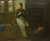 Mark Senior (Staithes Group 1862-1927): White 'Cottage Interior' Runswick Bay with Mrs Peggy