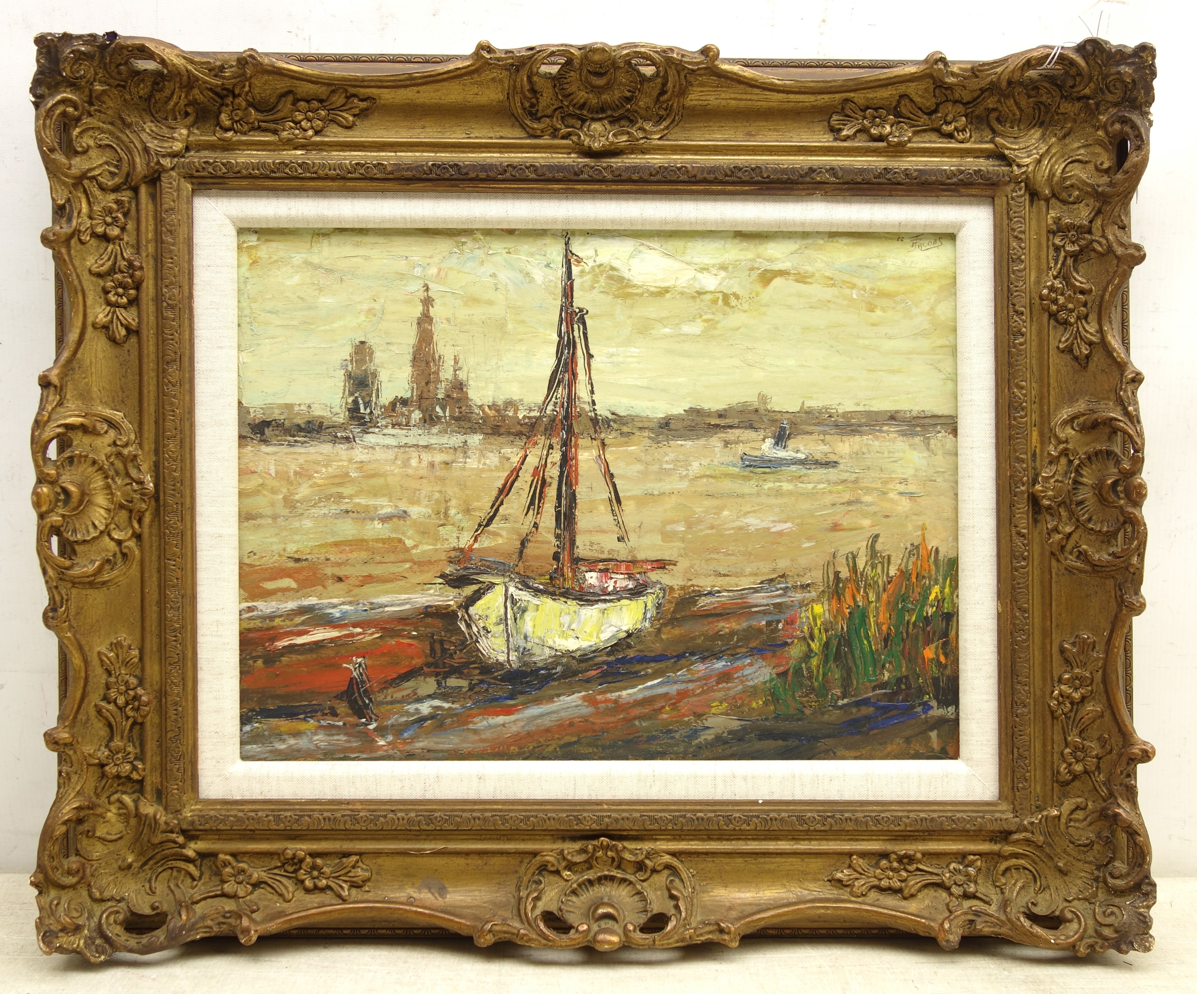 P Jacobs (20th century): Boats in an Estuary, oil on canvas board signed and dated '62, - Image 2 of 2