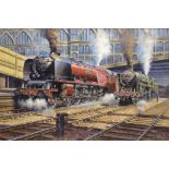 Robert Nixon (British 1955-): The Royal Scot 'City of Carlisle' Locomotive leaving Carlisle Station,