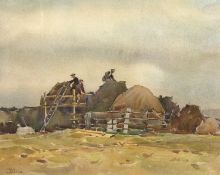 Fred Lawson (British 1888-1968): Building Hay Ricks,