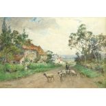 Albert George Stevens (Staithes Group 1863-1925): Driving Sheep on a Country Lane,