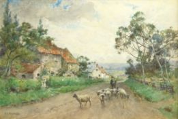 Albert George Stevens (Staithes Group 1863-1925): Driving Sheep on a Country Lane,