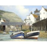 Jack Rigg (British 1927-): Moored Cobles in Staithes Beck,