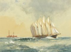 Frank Henry Mason (Staithes Group 1875-1965): 'American 7 Masted Schooner',