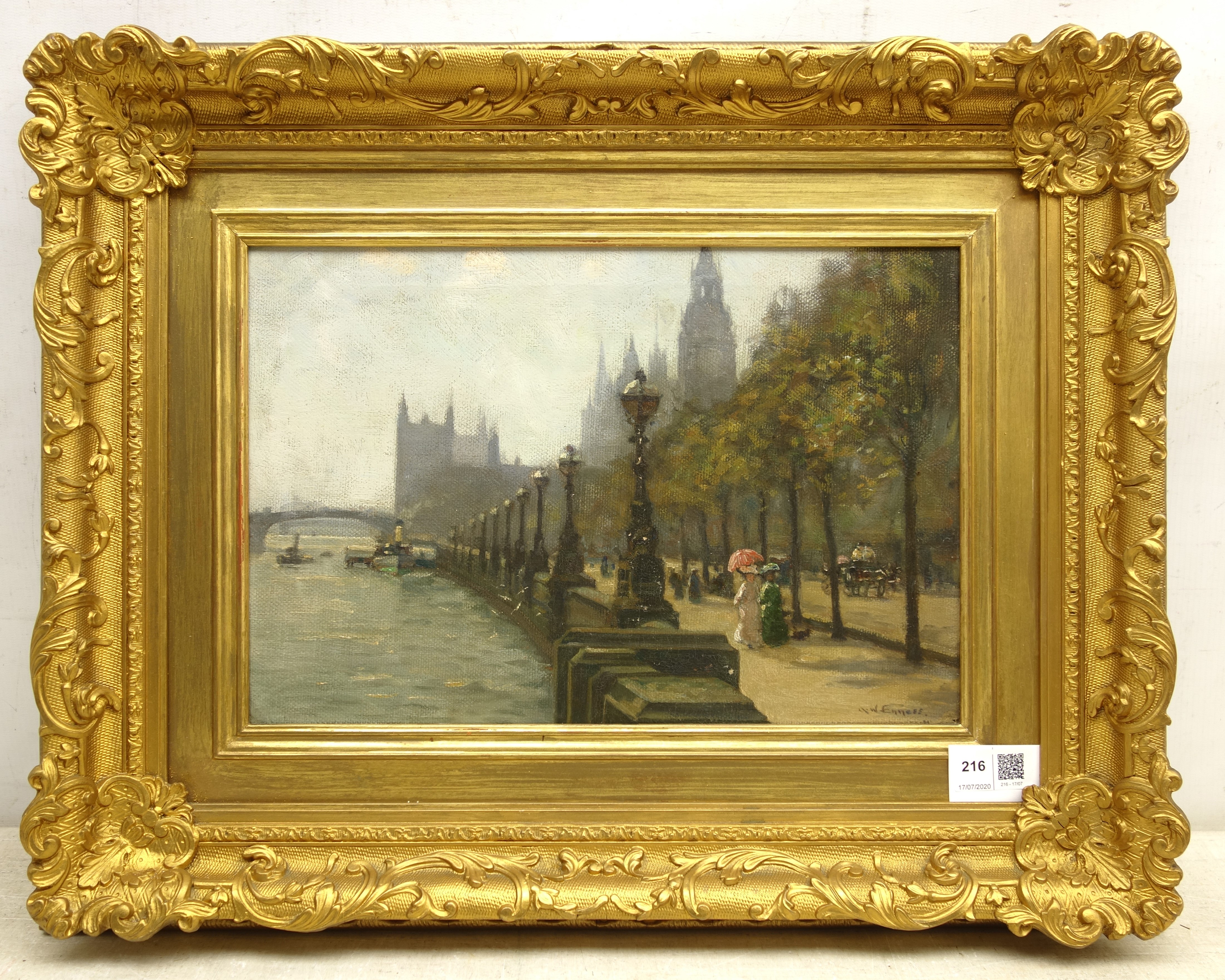 Augustus William Ennes (British 1876-1948): Promenading on Victoria Embankment London, - Image 2 of 2