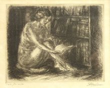 John Sloan (USA 1871-1951): 'Nude by Bookcase', proof etching signed in pencil,