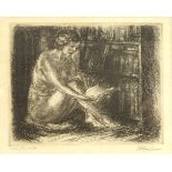 John Sloan (USA 1871-1951): 'Nude by Bookcase', proof etching signed in pencil,