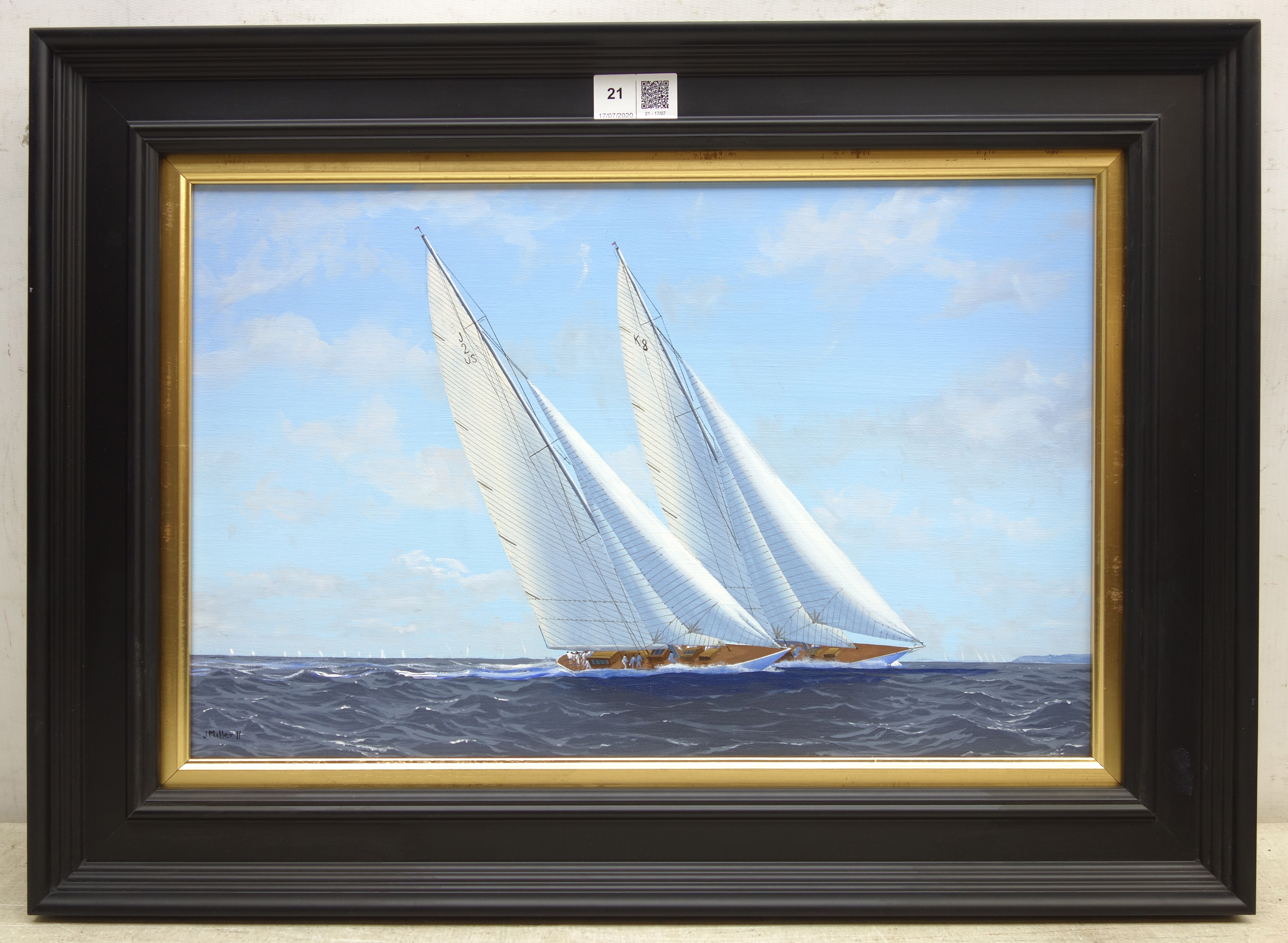 James Miller (British 1962-): 'Yankee & Candida on the Solent'- J Class Yachts, - Image 2 of 2