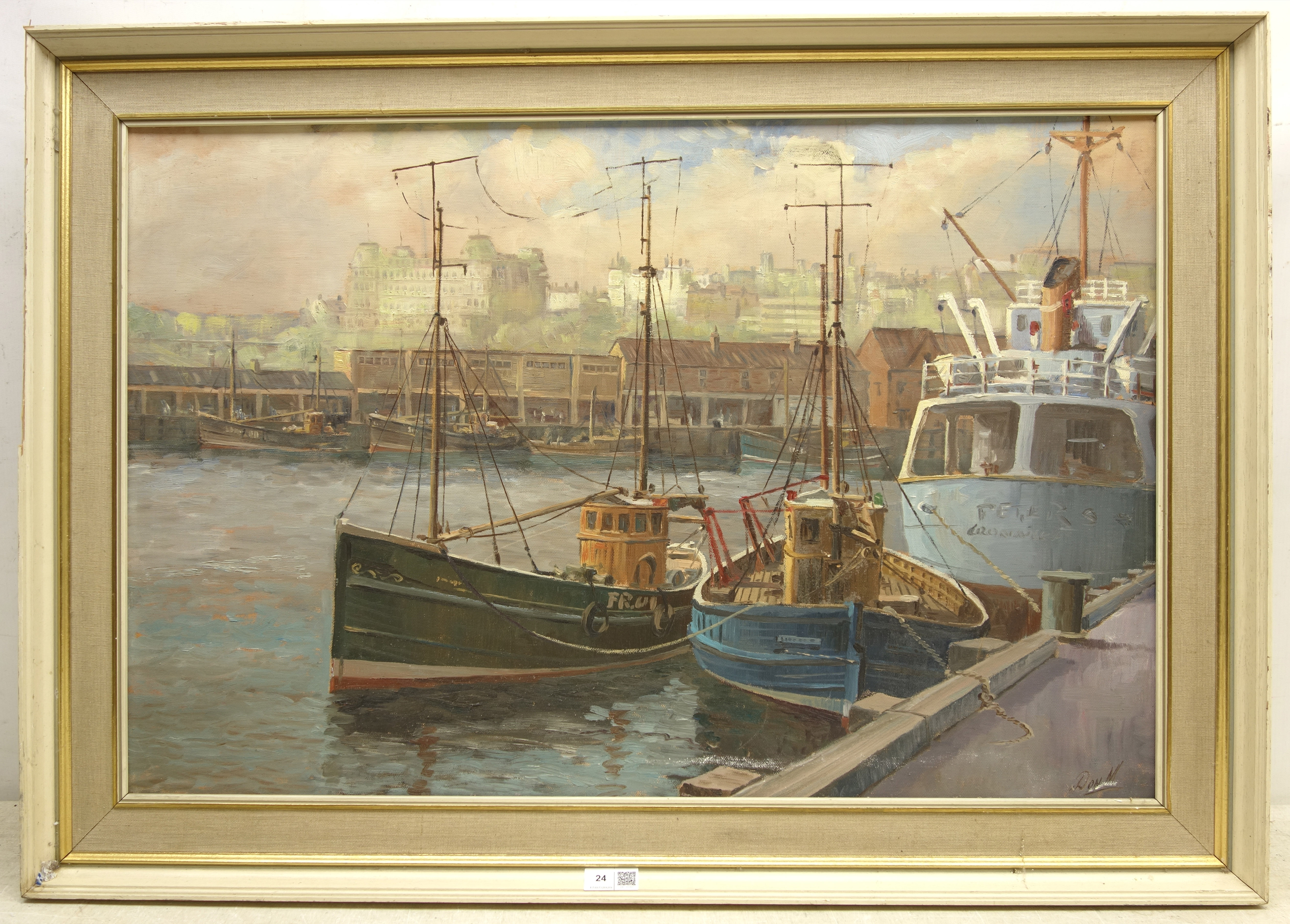 Don Micklethwaite (British 1936-): Fishing Boats in Scarborough Harbour, - Image 2 of 2