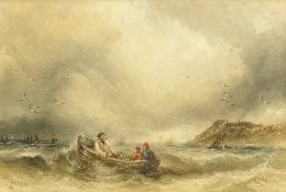 Joseph Newington Carter (British 1835-1871): Ship in Distress below Tynemouth Abbey and Fishing