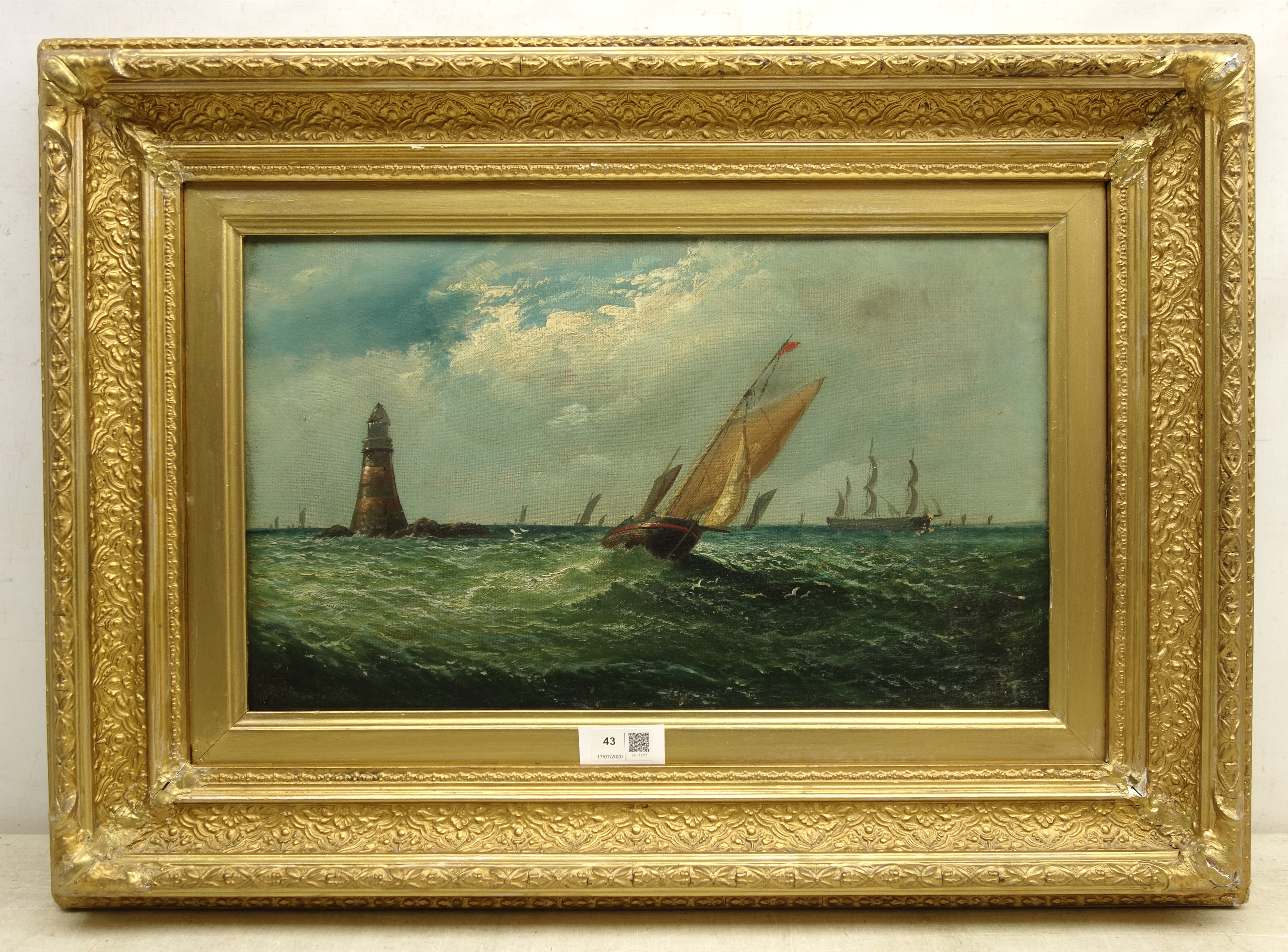 English School (19th century): Fishing Boat rounding the Lighthouse, - Image 2 of 2