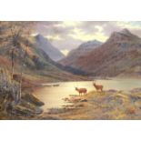 H Sandell (19th/20th century): Stags by the Lochside, oil on canvas signed and dated '04,