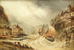 Henry Barlow Carter (British 1804-1868): Stormy Seas at Staithes,