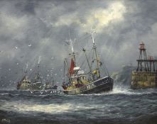 Jack Rigg (British 1927-): 'Run for Home' Whitby, oil on board signed,