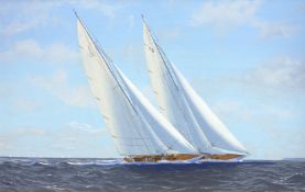 James Miller (British 1962-): 'Yankee & Candida on the Solent'- J Class Yachts,