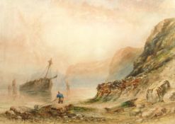 Joseph Newington Carter (British 1835-1871): Salvaging a Wreck on the Beach at Upgang Whitby,