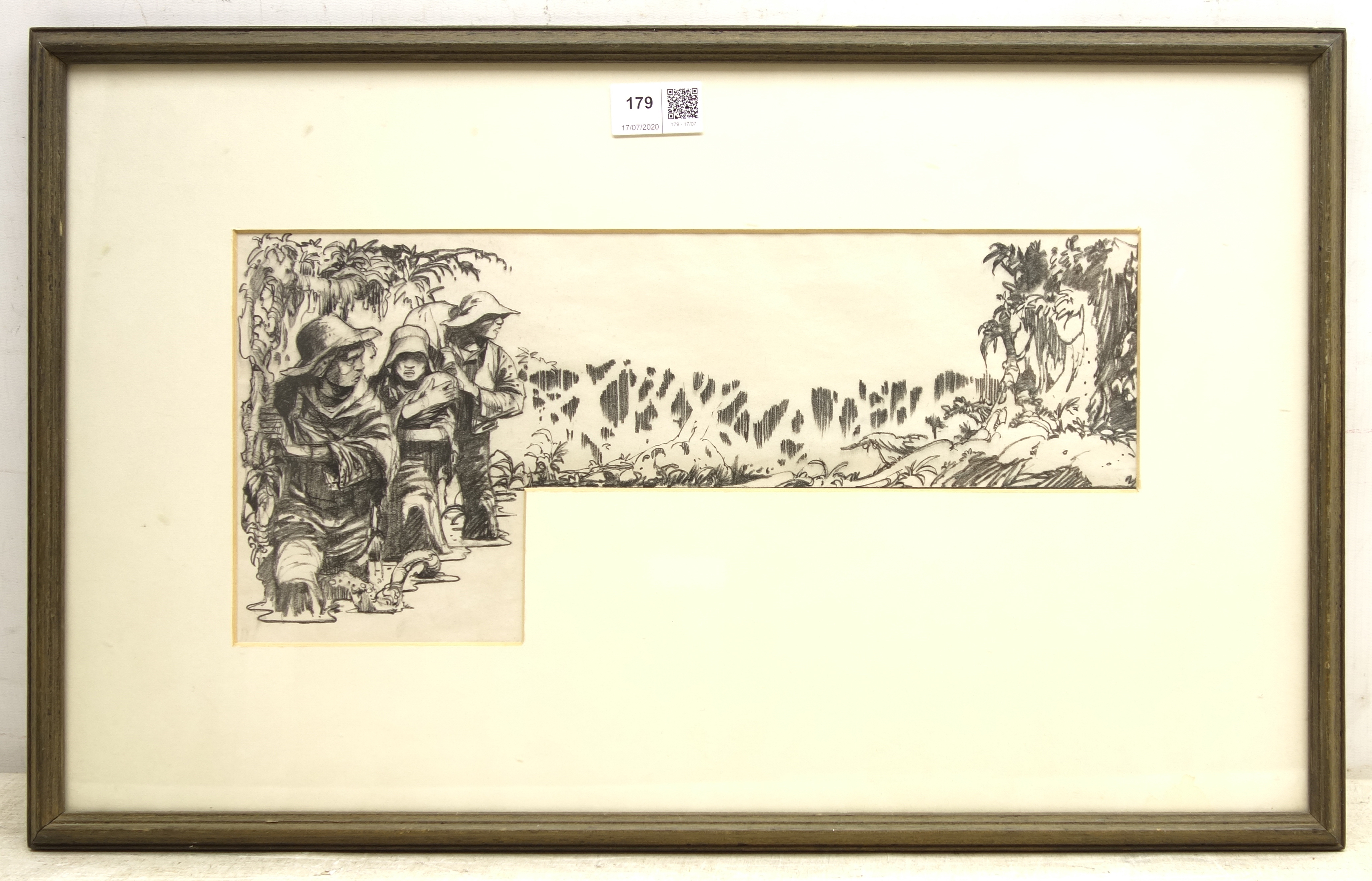 Michael G Ploog (USA 1942-): Family Escaping, pencil unsigned 17cm x 38cm max. - Image 2 of 2
