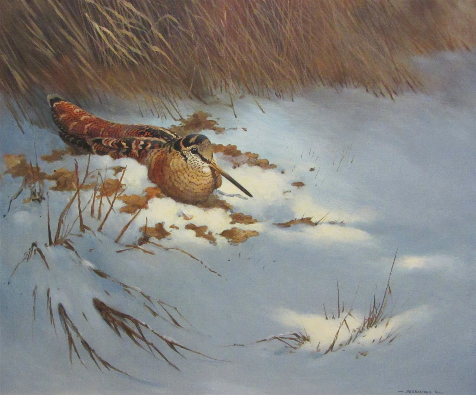 Berrisford Hill (British 1930-): Woodcock in Snow Covered Landscape,