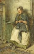 Albert George Stevens (Staithes Group 1863-1925): Lady Knitting, watercolour signed and dated 1909,