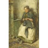 Albert George Stevens (Staithes Group 1863-1925): Lady Knitting, watercolour signed and dated 1909,