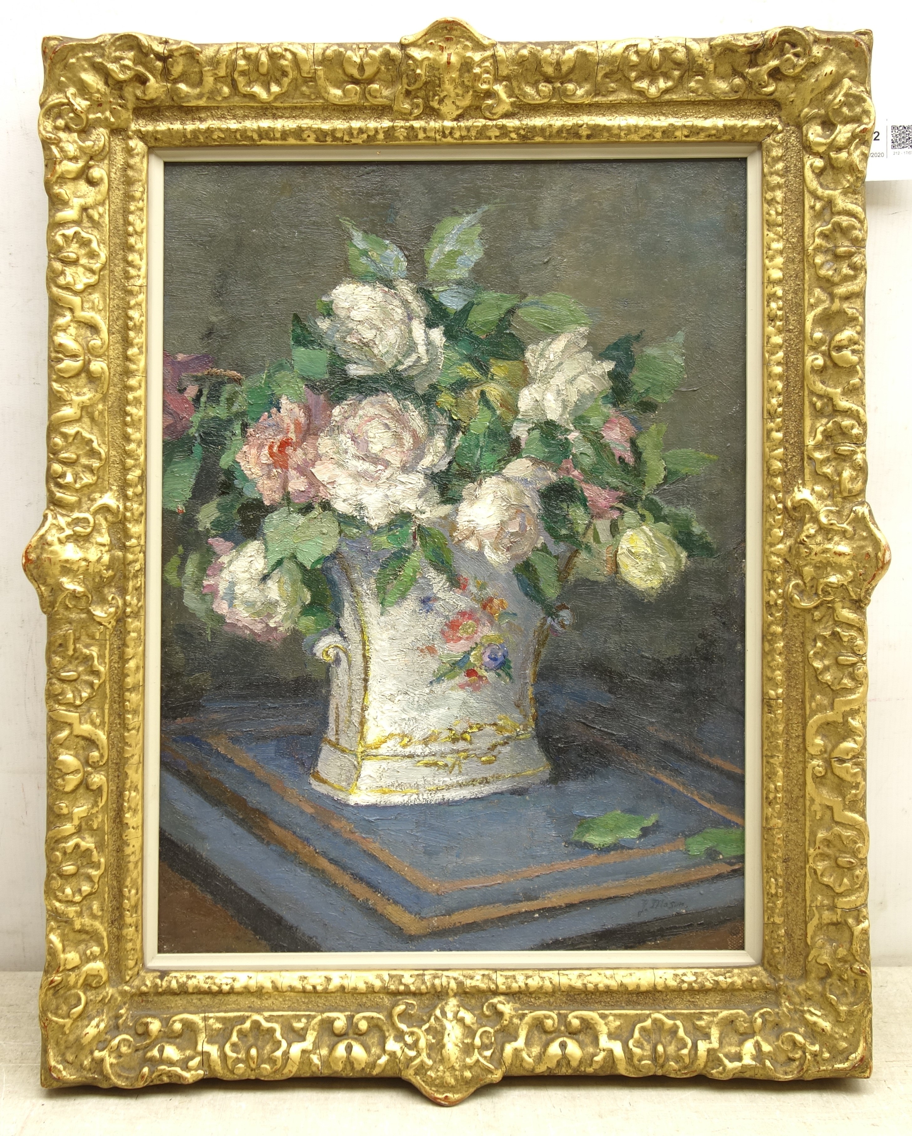 J Mason (Early 20th century): Still Life of Roses in a Vase, - Image 2 of 2