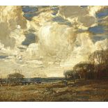 Kershaw Schofield (British 1872-1941): Landscape with Sheep under Heavy Clouds,