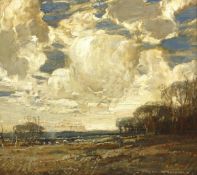 Kershaw Schofield (British 1872-1941): Landscape with Sheep under Heavy Clouds,