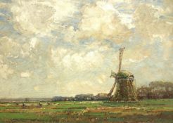 Kershaw Schofield (British 1872-1941): Windmill with Figures Working in the Fields,