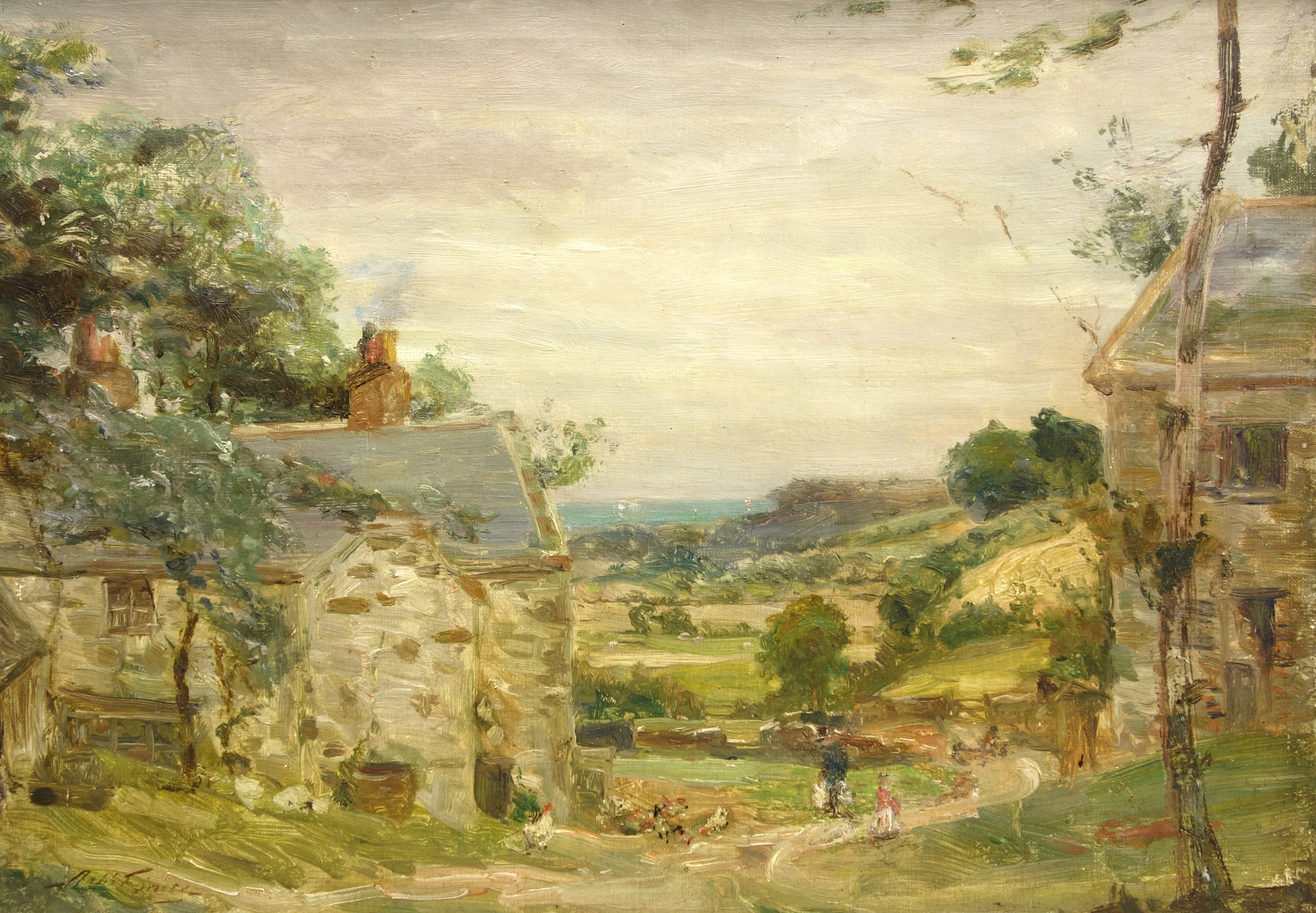 William Miller Frazer RSA (Scottish 1864-1961): Country Cottages with Hens and Children,