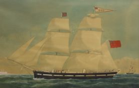 English School (19th century): Ship's Portrait - 'Arica of Whitby - Capt. Wm.