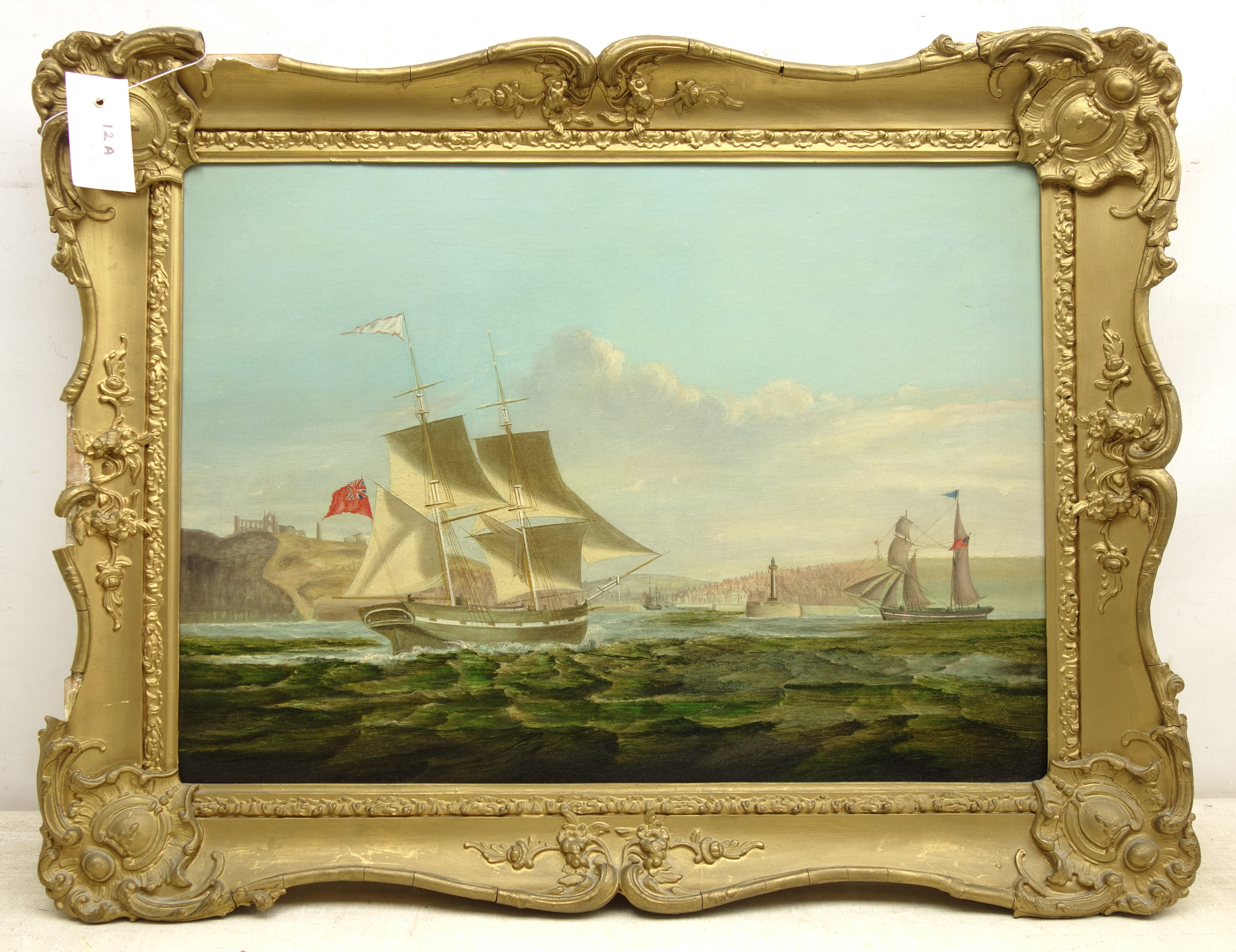 English School (19th Century): Sailing Brig returning to Whitby Harbour, - Image 2 of 2