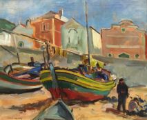 Philip Naviasky (Northern British 1894-1983): Fregatas on the Beach at Carvoeiro Portugal,