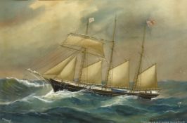 Reuben Chappell (British 1870-1940): 'Trevellas of St Agnes', Port of Hayle' - Ship's Portrait,