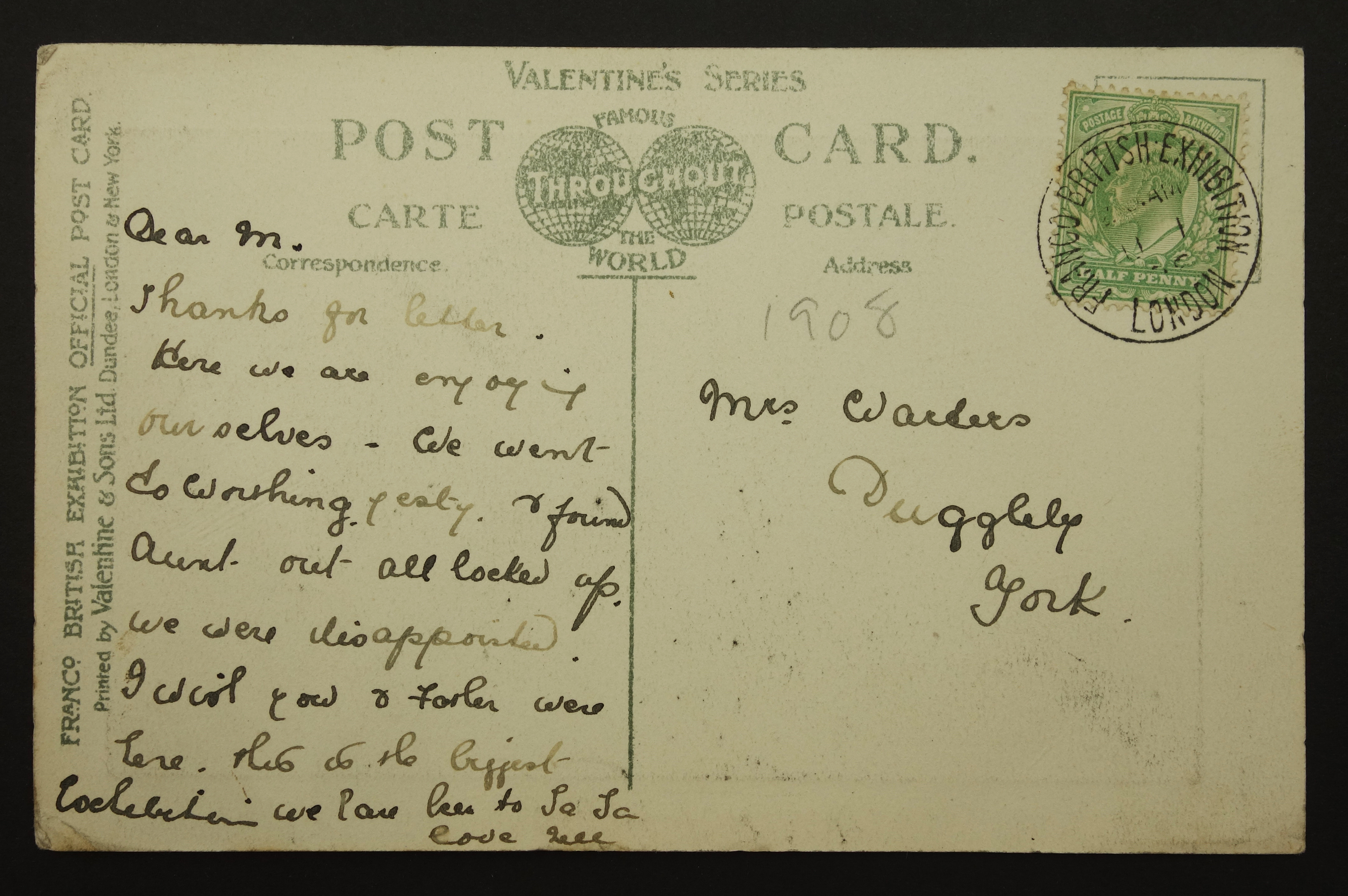 Franco-British Exhibition, London 1908 post card, - Image 2 of 3