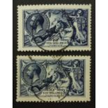 Great Britain two King George V used ten shilling 'seahorse' stamps Condition Report