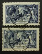 Great Britain two King George V used ten shilling 'seahorse' stamps Condition Report