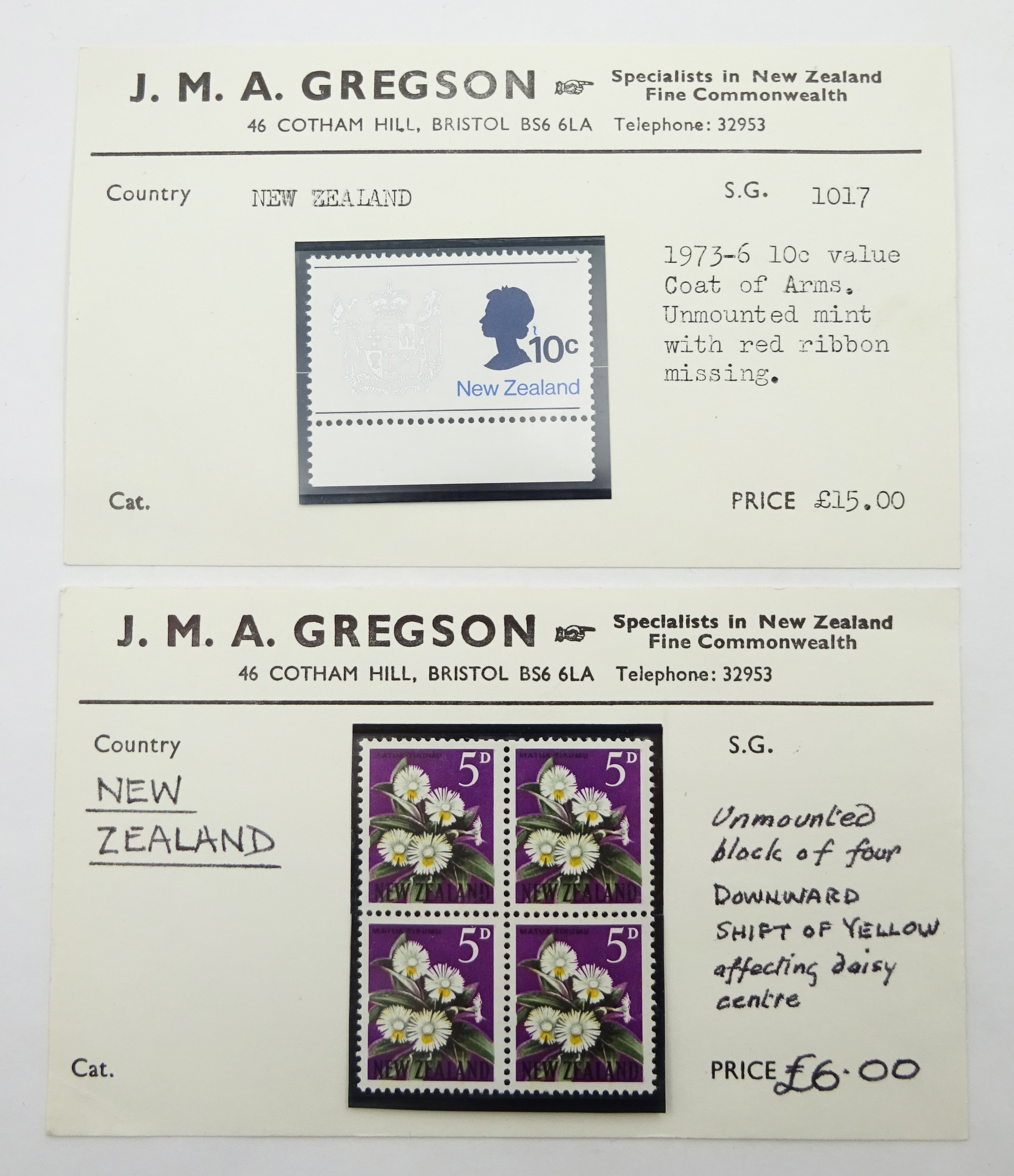 New Zealand error stamps,