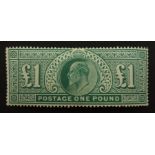 Great Britain King Edward VII (1911-13) mint one pound green stamp, S.G.