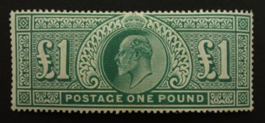 Great Britain King Edward VII (1911-13) mint one pound green stamp, S.G.