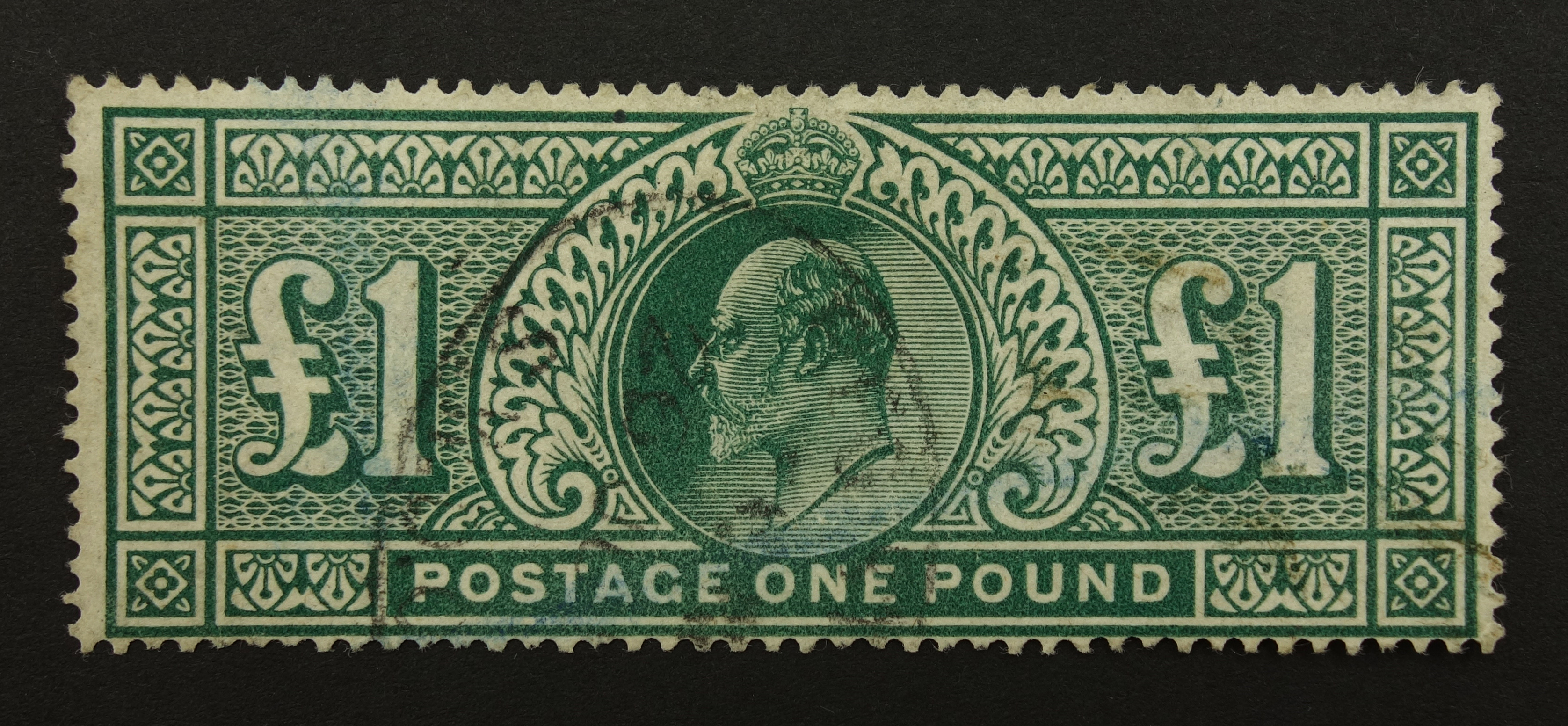 Great Britain King Edward VII (1911-13) used one pound green stamp, S.G.