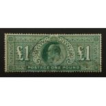 Great Britain King Edward VII (1911-13) used one pound green stamp, S.G.