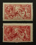 Great Britain two King George V mint five shilling 'seahorse' stamps Condition Report