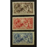 Great Britain three King George V mint 'seahorse' stamps, five shilling,