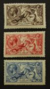 Great Britain three King George V mint 'seahorse' stamps, five shilling,