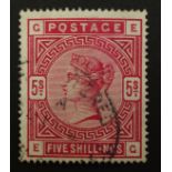 Great Britain Queen Victoria (1883-84) used five shilling stamp, S.G.