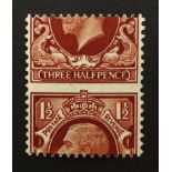 Great Britain King George V mint three halfpence (1 1/2p) error stamp/misperf Condition