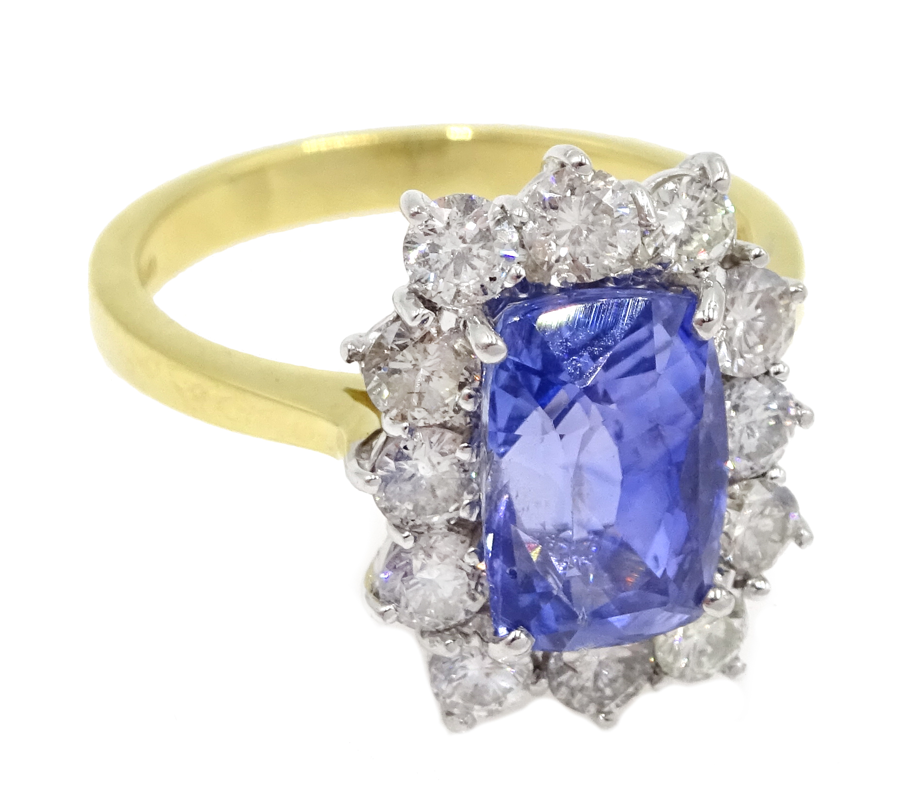 18ct gold Ceylon sapphire and diamond cluster ring, hallmarked, sapphire approx 3. - Image 3 of 5