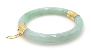 14ct gold jade hinged bangle, hallmarked Condition Report Approx 51.