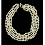 Five strand cultured pearl necklace,