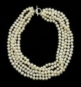 Five strand cultured pearl necklace,